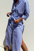 Giselle® | Casual Plaid Striped Snap Buttons Belted Turn-Down Collar Shirt Dresses (5 Colors)