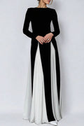 Antonia® | Elegant long dresses with solid color contrast and O-neck