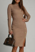 Magaly® | Casual Dresses with Buttons, Slits, Potholes, Half Turtleneck and Wrap Skirt (3 Colors)