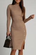 Magaly® | Casual Dresses with Buttons, Slits, Potholes, Half Turtleneck and Wrap Skirt (3 Colors)