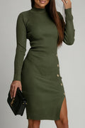 Magaly® | Casual Dresses with Buttons, Slits, Potholes, Half Turtleneck and Wrap Skirt (3 Colors)