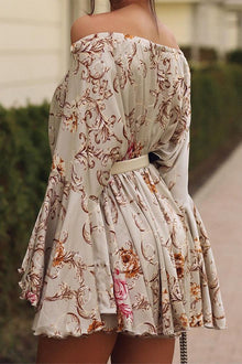 Aranza® | Sexy Floral Print Off Shoulder Printed Lace Up Vacation Dresses (Without Waist Belt)
