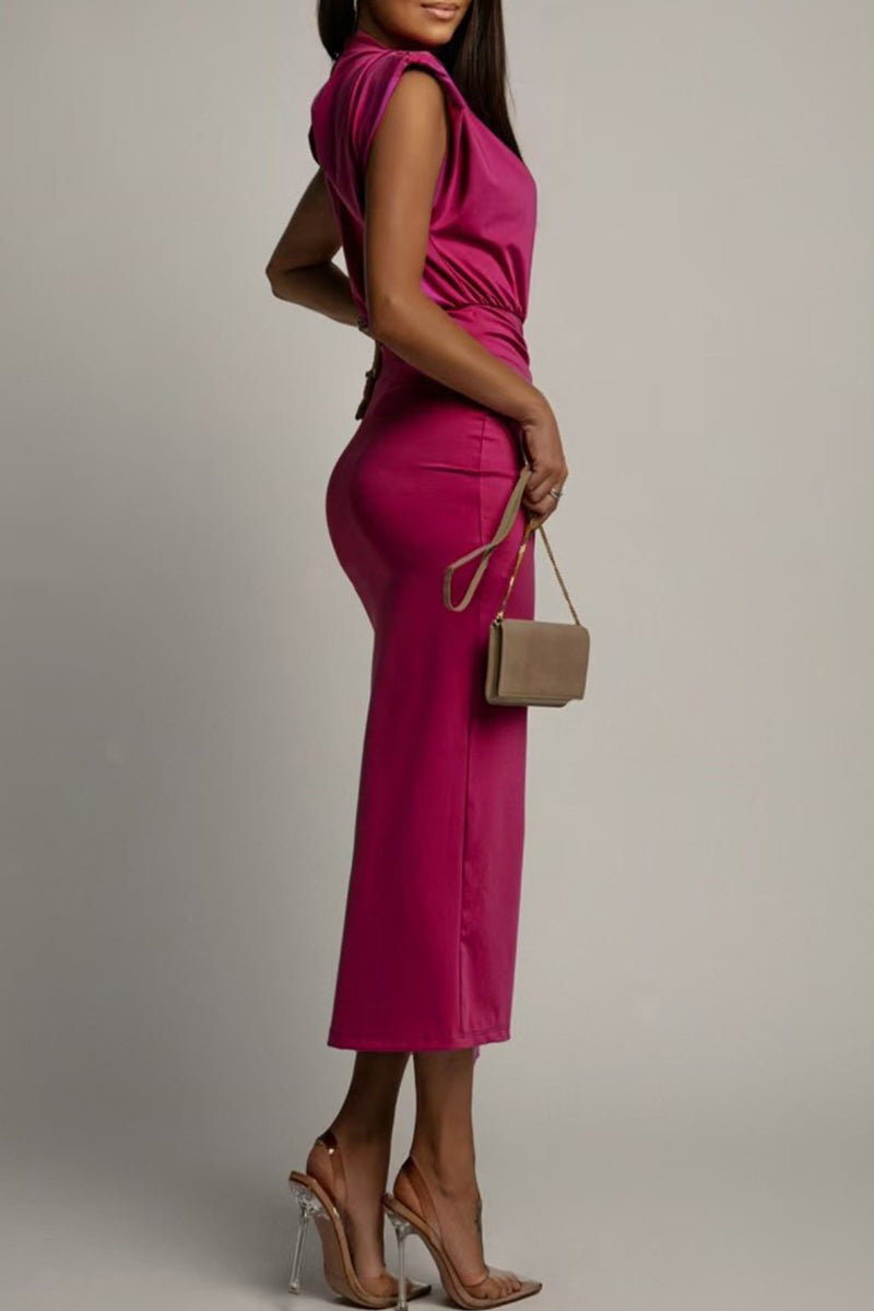 Corina® | Elegant Ruched Slit Wrap O-Neck Skirt Dresses (3 Colors)