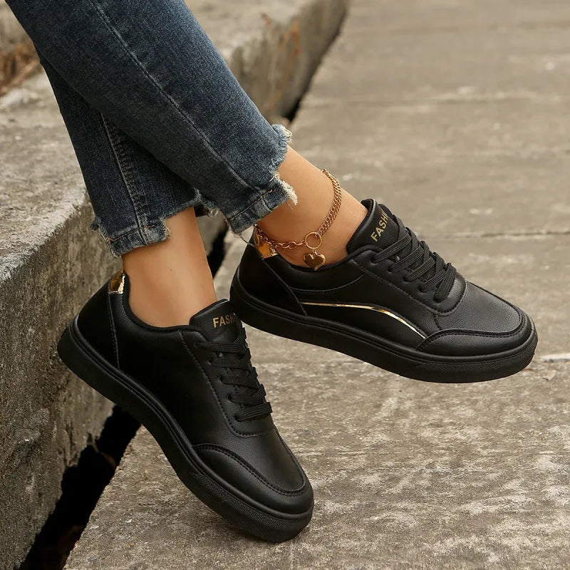 Hazel | Lace-up White Flats Shoes