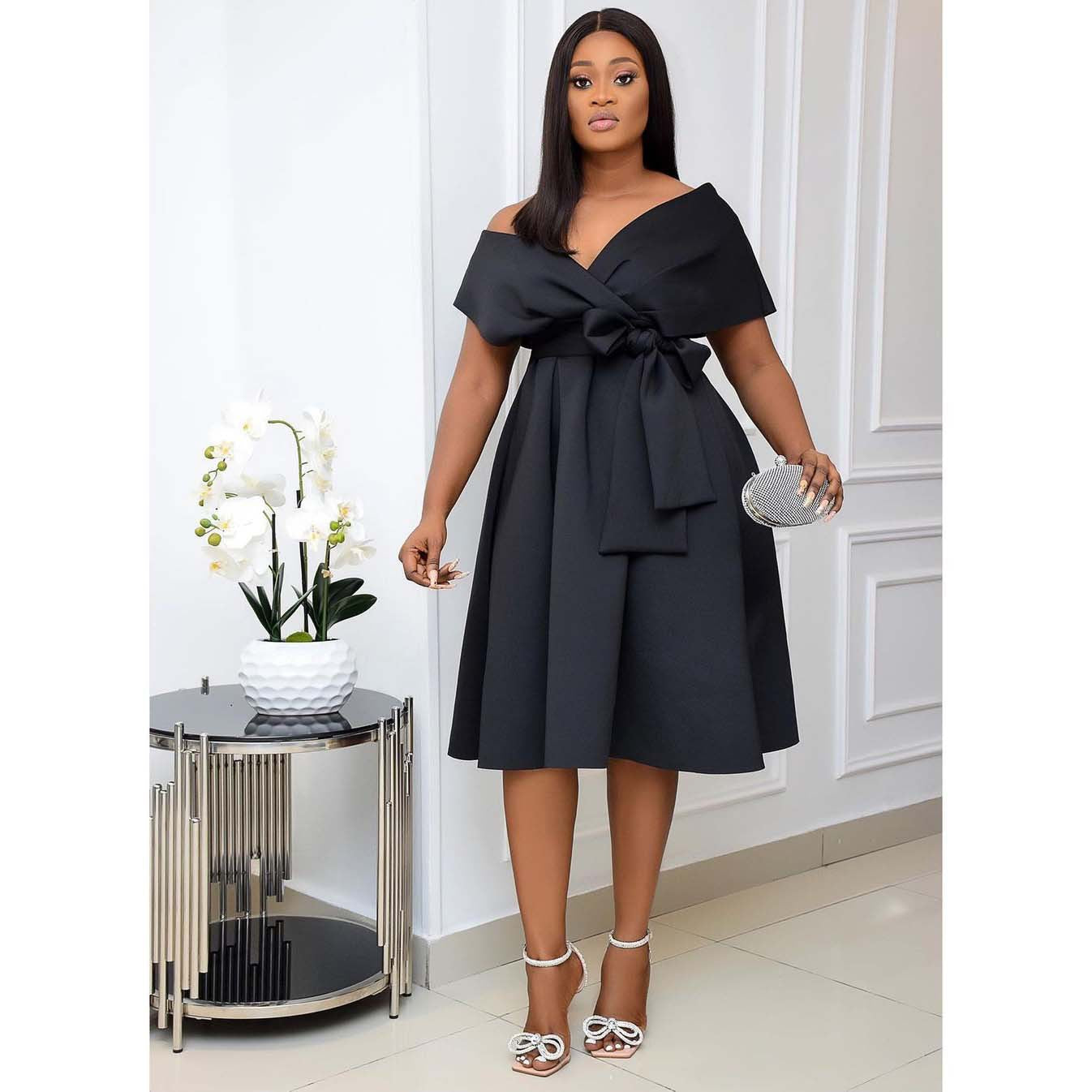Samanta® | Graceful V-Neck Slim Evening Dress