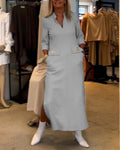Magaly® | Solid Color Slit Dress With 3/4 Sleeves