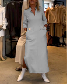 Magaly® | Solid Color Slit Dress With 3/4 Sleeves