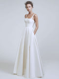Elise® | Satin wedding dress with square neckline and sleeveless design