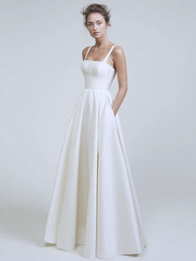 Elise® | Satin wedding dress with square neckline and sleeveless design