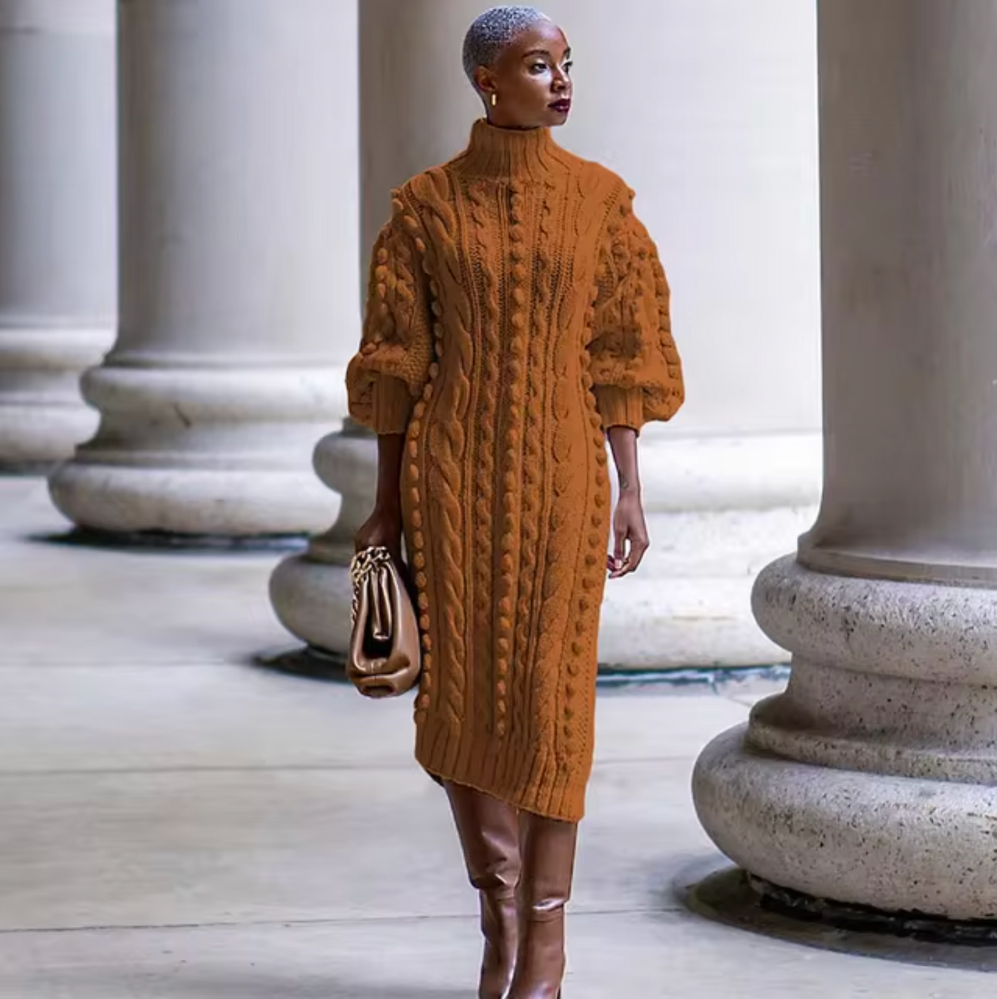 Mariana | High-neck rib-knit midi dress