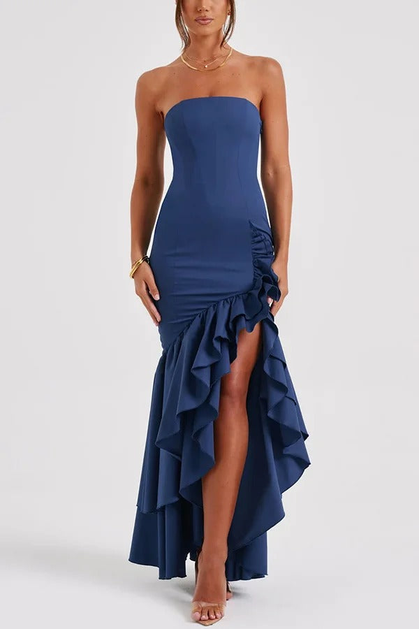 Lindsay® | Sexy off-shoulder maxi dress with a slim fit and irregular hem
