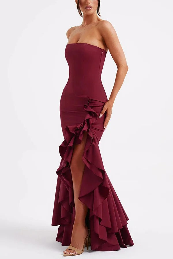 Lindsay® | Sexy off-shoulder maxi dress with a slim fit and irregular hem