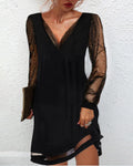 Adrastea® | Cocktail Dress With Glitter Sleeves And Deep V-Neckline