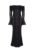 Leila® | Off Shoulder Floral Lace Flared Sleeve Fishtail Maxi Dress - White