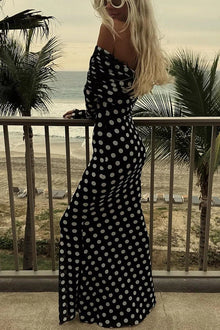 Hazel® | Chic off-the-shoulder ruched stretch maxi dress with polka dot print
