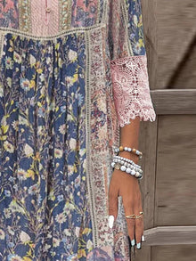 Greta | Full size printed dress with three quarter length sleeves and lace detail