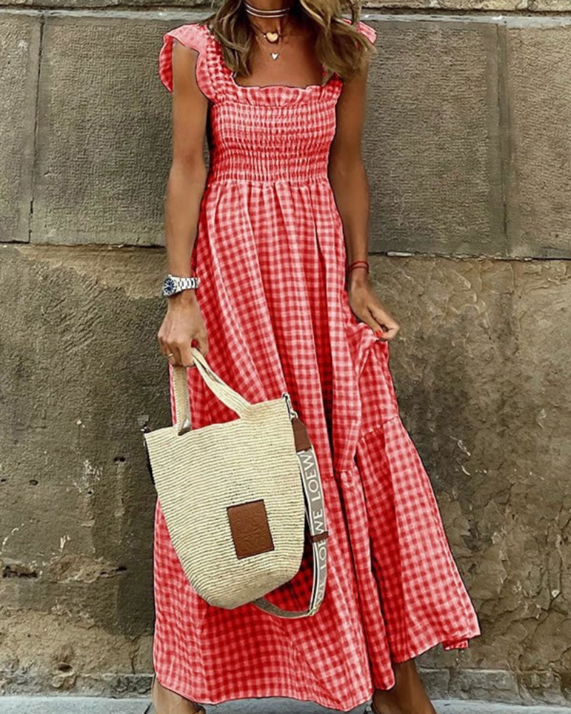 Hope® | Elegant Sleeveless Plaid Maxi Dress