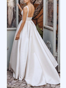 Elise® | Satin wedding dress with square neckline and sleeveless design