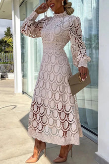 Francisca® | Romantic, sensual and elegant party midi dress with crochet lace and lantern sleeves