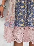 Greta | Full size printed dress with three quarter length sleeves and lace detail