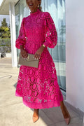 Francisca® | Romantic, sensual and elegant party midi dress with crochet lace and lantern sleeves