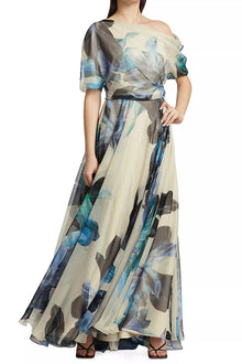 Sandy® | Unique printed bohemian short sleeve one shoulder maxi dress