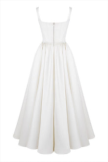 Kara® | Wide straps, corset, solid color maxi dresses, white