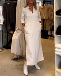Magaly® | Solid Color Slit Dress With 3/4 Sleeves