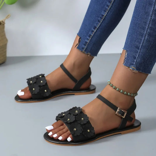 Livia | Retro Floral Flat Sandals for Women