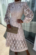 Francisca® | Romantic, sensual and elegant party midi dress with crochet lace and lantern sleeves
