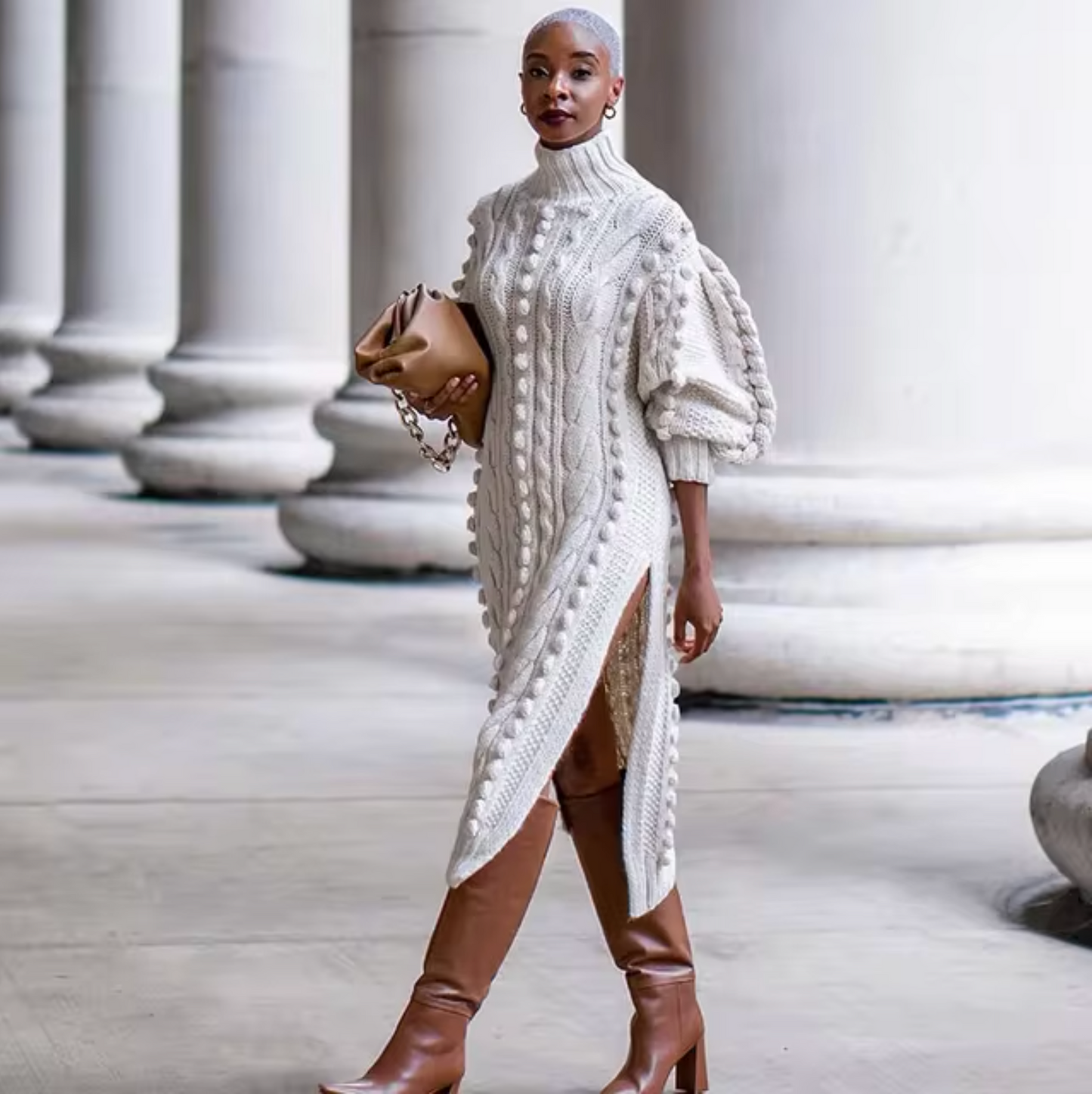 Mariana | High-neck rib-knit midi dress