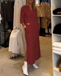 Magaly® | Solid Color Slit Dress With 3/4 Sleeves
