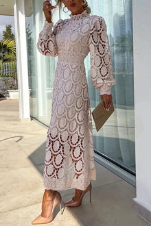 Francisca® | Romantic, sensual and elegant party midi dress with crochet lace and lantern sleeves