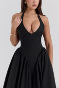 Lilly® | Solid A-line halter midi dresses with deep V-neck