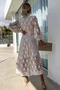 Francisca® | Romantic, sensual and elegant party midi dress with crochet lace and lantern sleeves