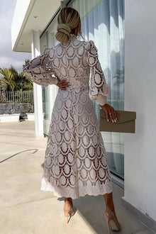Francisca® | Romantic, sensual and elegant party midi dress with crochet lace and lantern sleeves