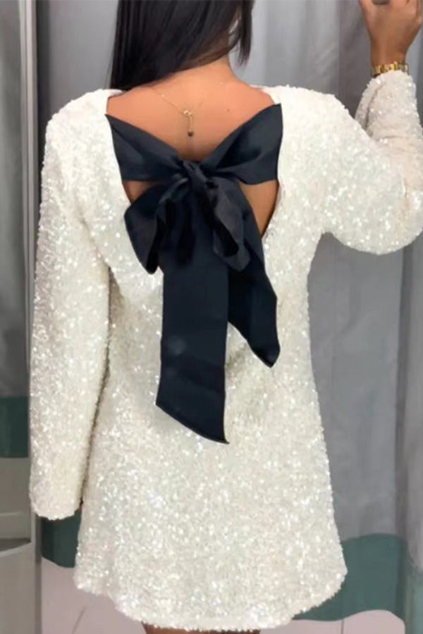 Mia® | Long sleeve party dress with sequins and bow at the back