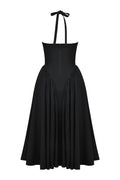 Lilly® | Solid A-line halter midi dresses with deep V-neck