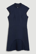 Ariana® | Military-style mini dress with cap sleeves, stand-up collar and patchwork pleated hem