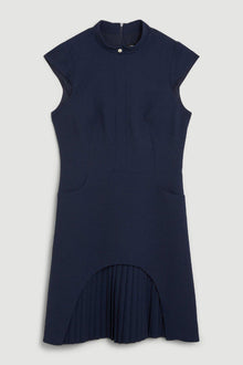 Ariana® | Military-style mini dress with cap sleeves, stand-up collar and patchwork pleated hem