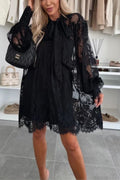 Iliana® | Night Rose A-line mini dress with lace bow and long balloon sleeves