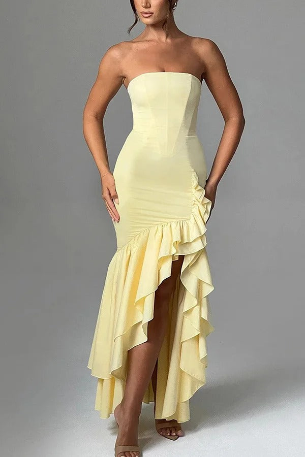 Lindsay® | Sexy off-shoulder maxi dress with a slim fit and irregular hem