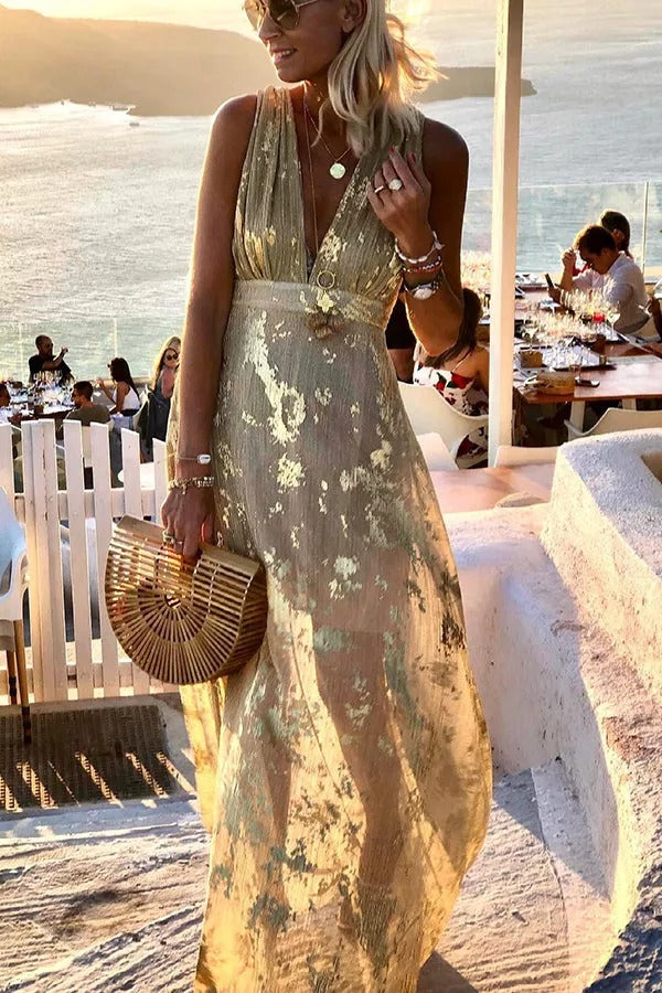 Regina® | Golden Sunset Stories V-neck maxi dress