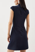 Ariana® | Military-style mini dress with cap sleeves, stand-up collar and patchwork pleated hem
