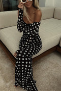 Hazel® | Chic off-the-shoulder ruched stretch maxi dress with polka dot print