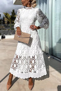 Francisca® | Romantic, sensual and elegant party midi dress with crochet lace and lantern sleeves