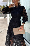 Francisca® | Romantic, sensual and elegant party midi dress with crochet lace and lantern sleeves