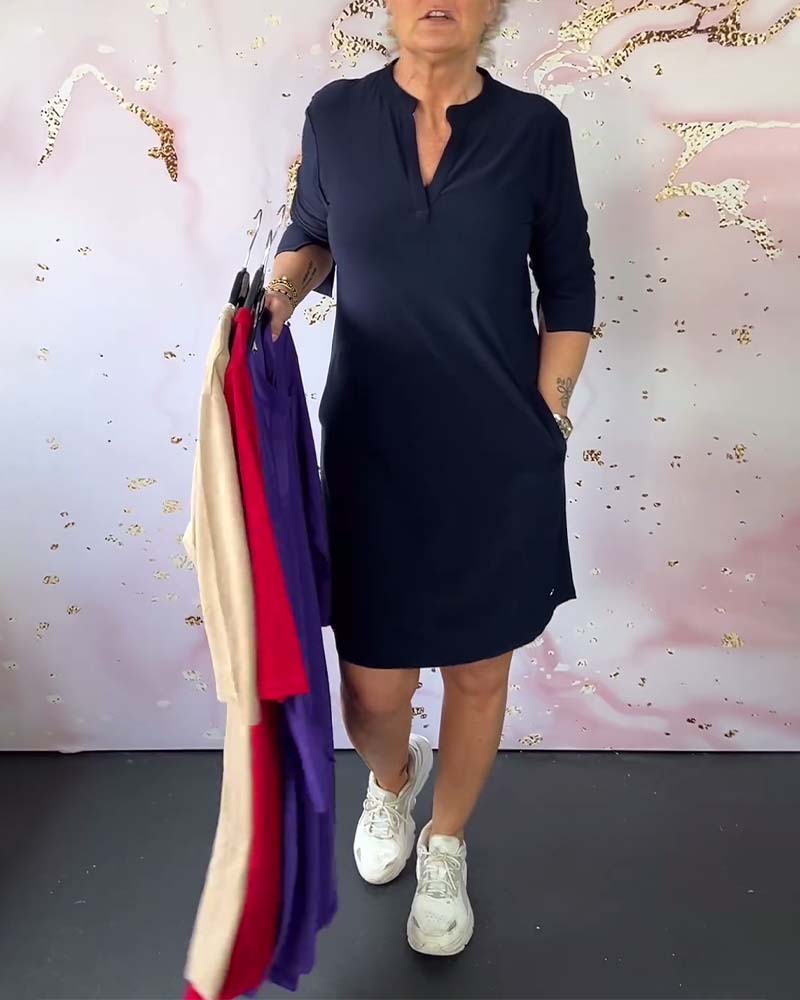Leila® | Simple V-Neck Dress