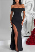 Leah® | Off-the-shoulder maxi dress with a high slit