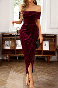 Marcella® | Off shoulder red dahlia velvet party dress